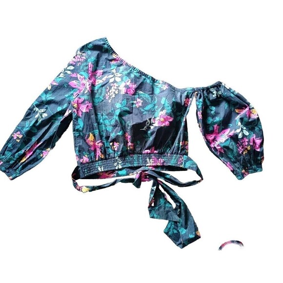 Signed Blake x The Drop One Shoulder Shirt Size Large Bottom Tie Bold Floral - Picture 5 of 8